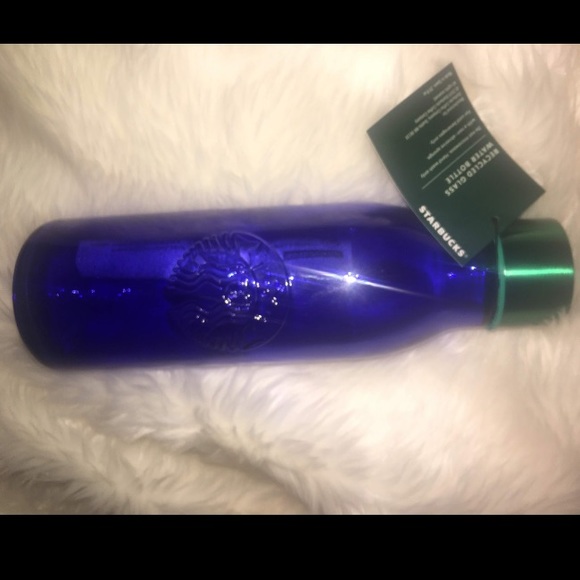 Starbucks | Kitchen | Nwt Starbucks Blue Glass Water Bottle  NWT Starbucks Blue Glass Water Bottle Made in Spain LR